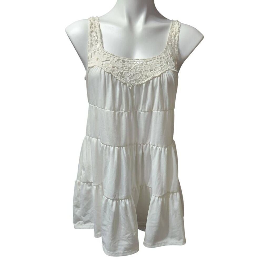 Vintage Voice tiered tank top summer lace cream medium USA